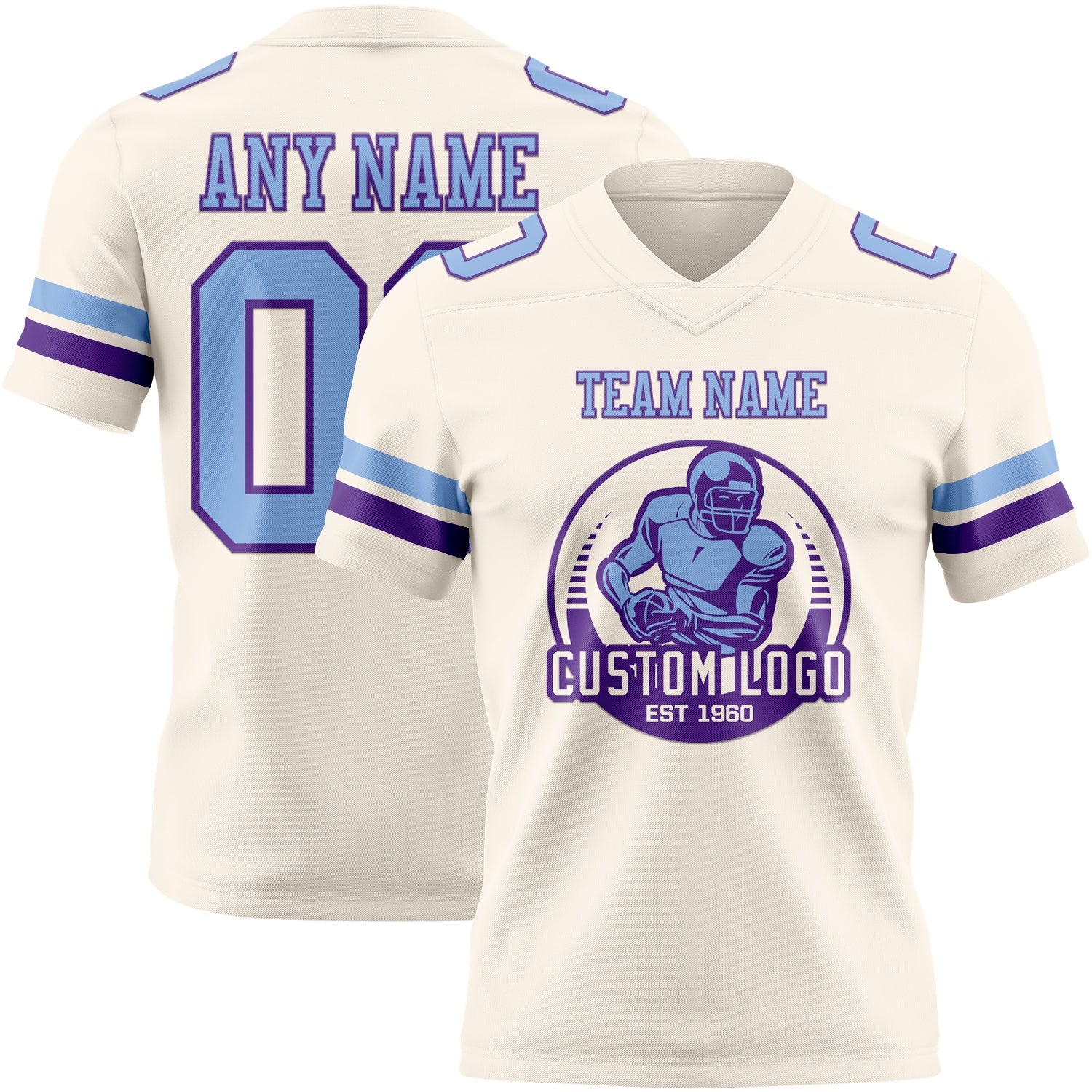 Custom Cream Light Blue-Purple Authentic Football Jersey