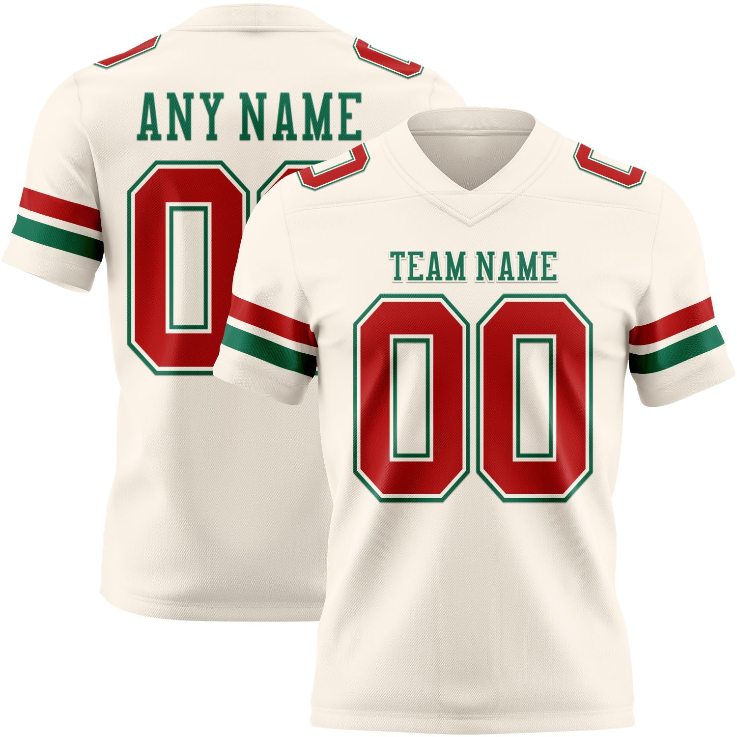 Custom Cream Red-Kelly Green Authentic Football Jersey