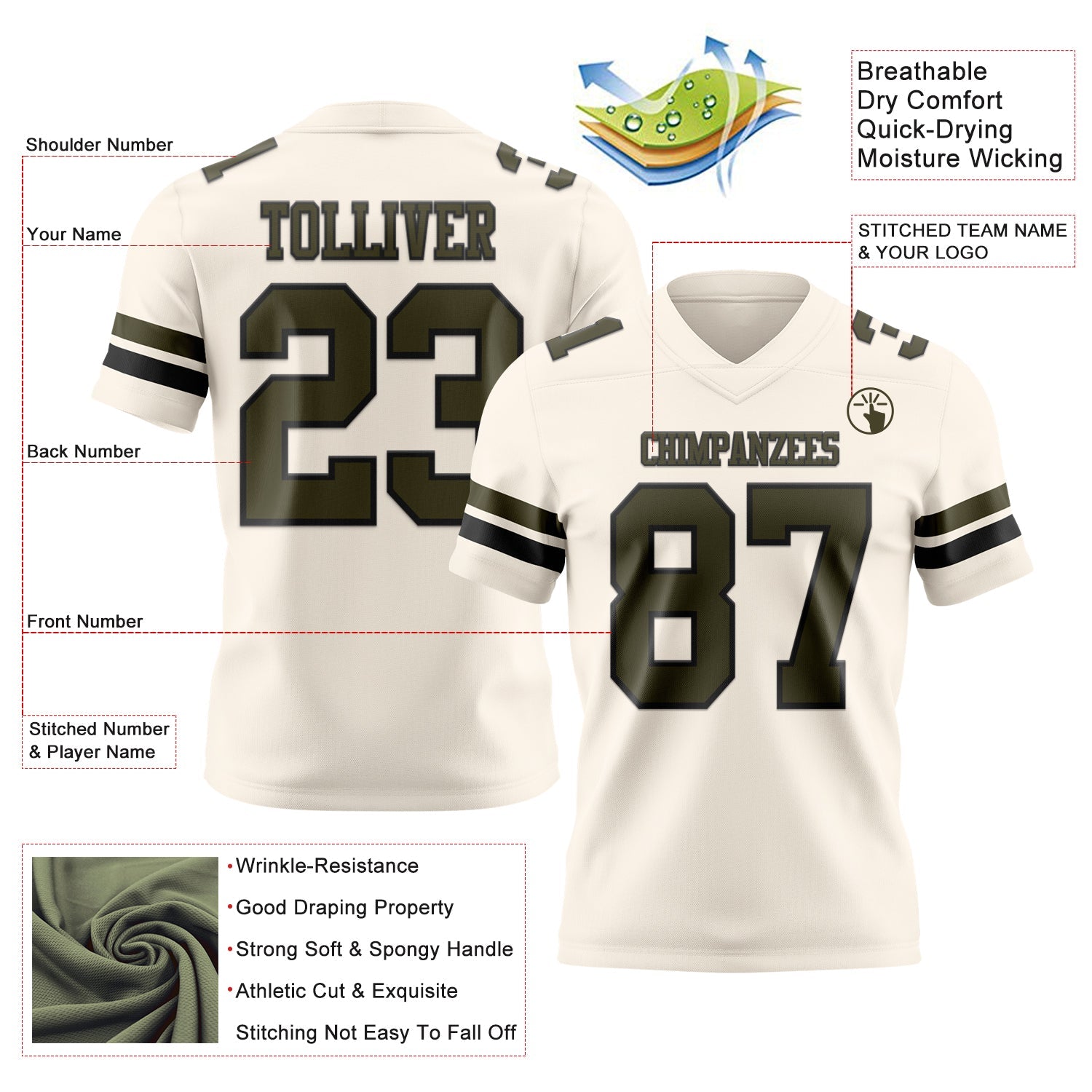 Custom Cream Olive-Black Authentic Football Jersey