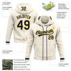 Custom Stitched Cream Navy-Gold Baseball Pullover Sweatshirt Hoodie
