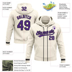 Custom Stitched Cream Purple-Black Baseball Pullover Sweatshirt Hoodie