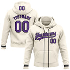 Custom Stitched Cream Purple-Black Baseball Pullover Sweatshirt Hoodie