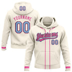 Custom Stitched Cream Light Blue Pink-Black Baseball Pullover Sweatshirt Hoodie
