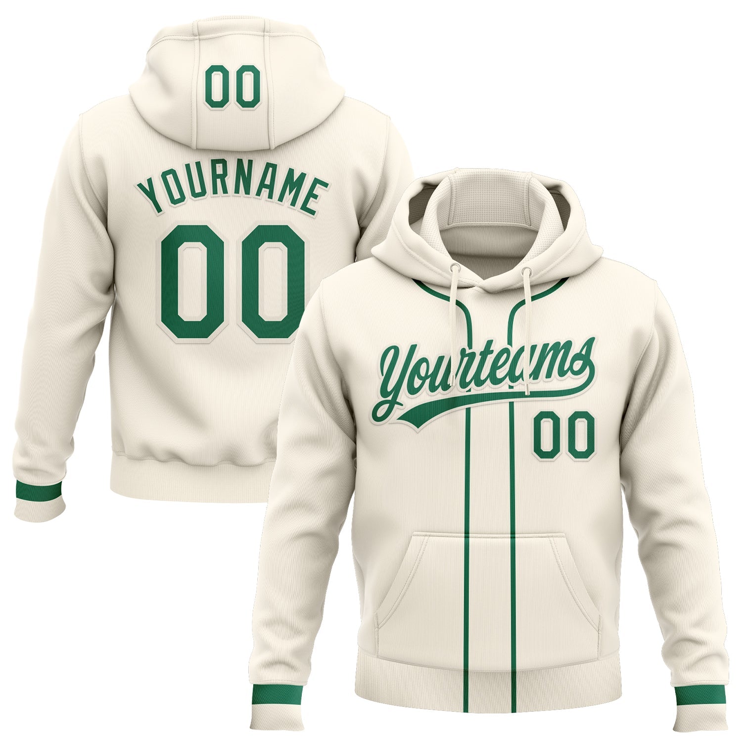 Custom Stitched Cream Kelly Green-Cream Baseball Pullover Sweatshirt Hoodie