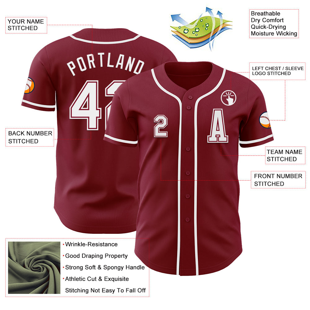 Custom Crimson White Authentic Baseball Jersey