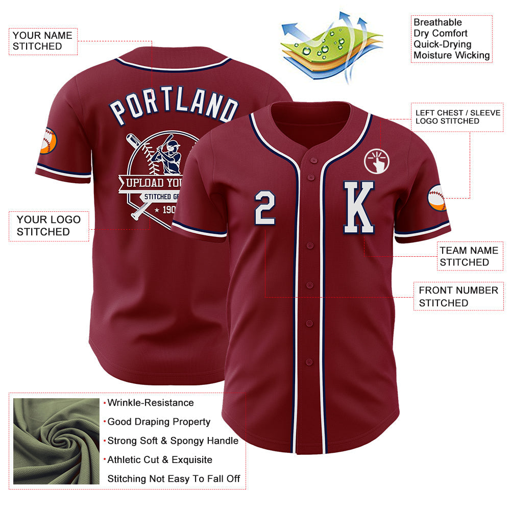 Custom Crimson White-Navy Authentic Baseball Jersey