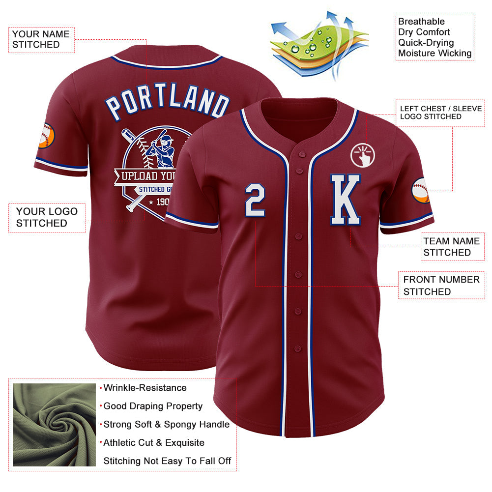 Custom Crimson White-Royal Authentic Baseball Jersey