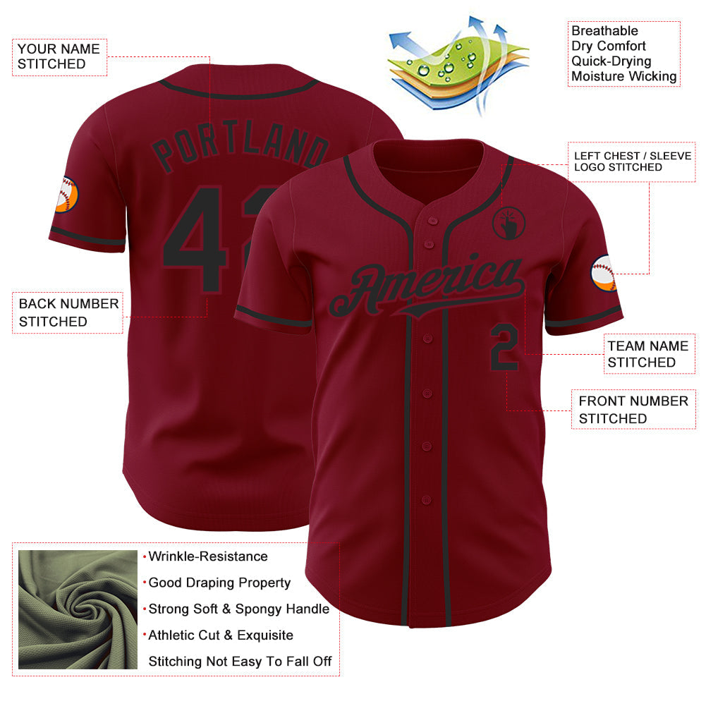 Custom Crimson Black Authentic Baseball Jersey