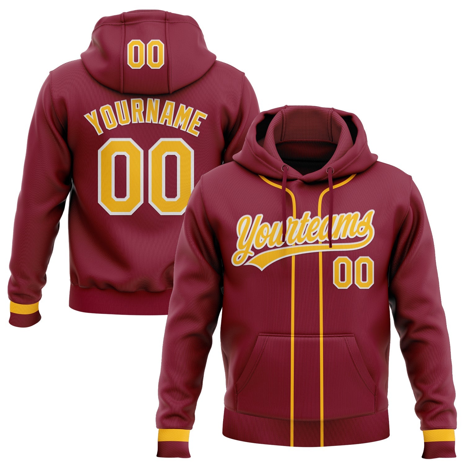 Custom Stitched Crimson Gold-White Baseball Pullover Sweatshirt Hoodie