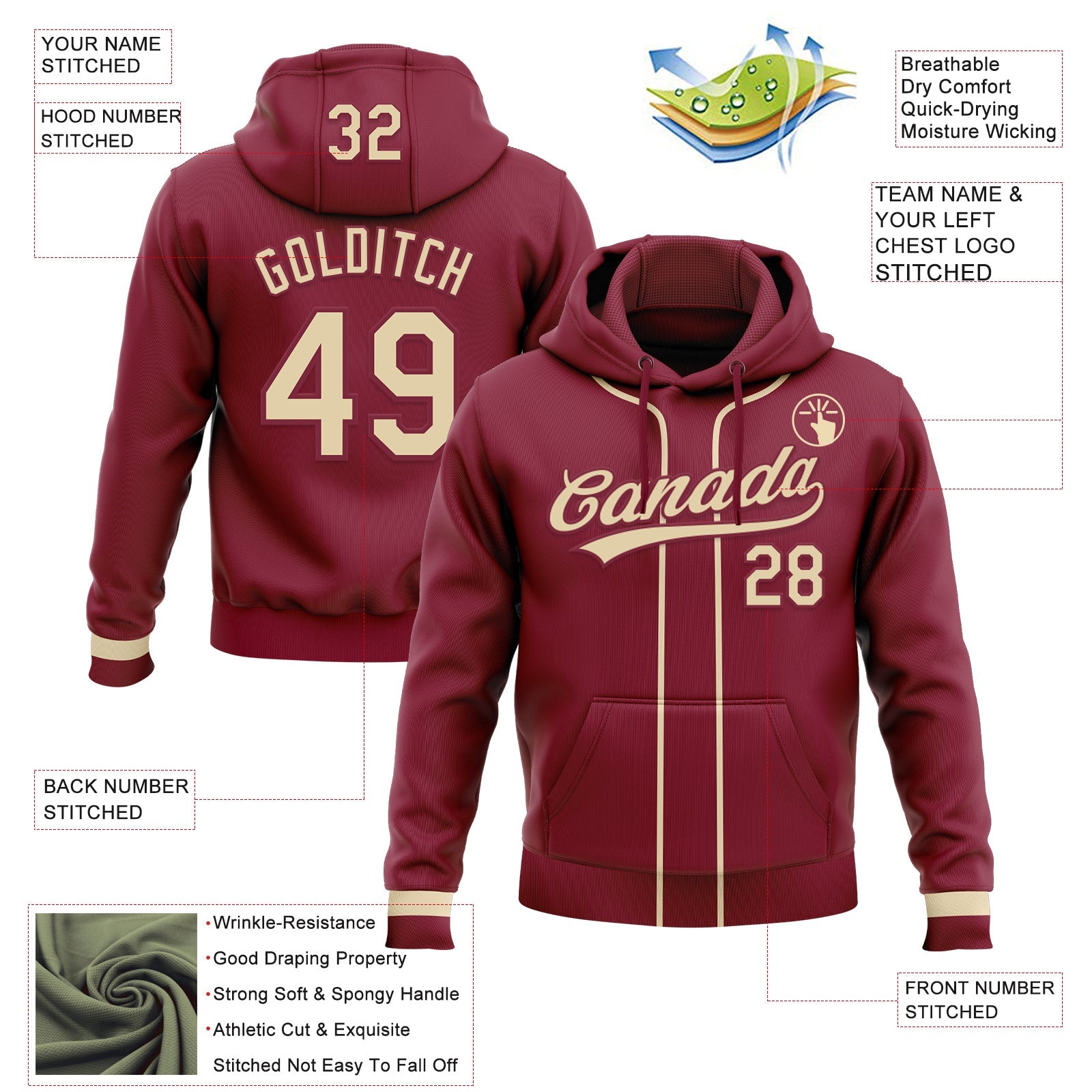 Custom Stitched Crimson Cream-Crimson Baseball Pullover Sweatshirt Hoodie