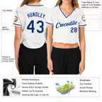 Custom Women's White Royal-Red V-Neck Cropped Baseball Jersey
