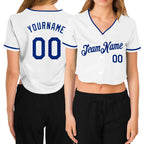 Custom Women's White Royal-Red V-Neck Cropped Baseball Jersey