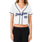 Custom Women's Navy Gray-Aqua V-Neck Cropped Baseball Jersey