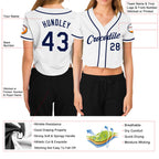 Custom Women's Navy Gray-Aqua V-Neck Cropped Baseball Jersey
