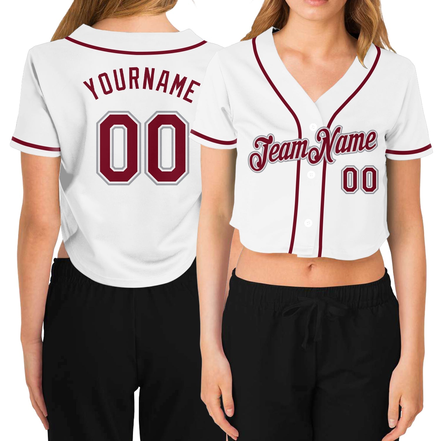 Custom Women's White Green-Gold V-Neck Cropped Baseball Jersey