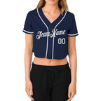 Custom Women's White Navy-Red V-Neck Cropped Baseball Jersey