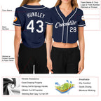 Custom Women's White Navy-Red V-Neck Cropped Baseball Jersey