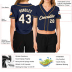 Custom Women's Navy Red-White V-Neck Cropped Baseball Jersey