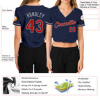 Custom Women's Navy White-Old Gold V-Neck Cropped Baseball Jersey