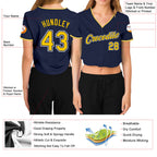 Custom Women's Navy Crimson-Gold V-Neck Cropped Baseball Jersey