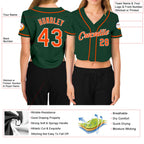 Custom Women's Green Orange-White V-Neck Cropped Baseball Jersey