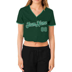 Custom Women's Green White-Gray V-Neck Cropped Baseball Jersey