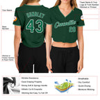 Custom Women's Green White-Gray V-Neck Cropped Baseball Jersey