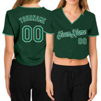 Custom Women's Green White-Gray V-Neck Cropped Baseball Jersey