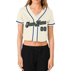 Custom Women's Cream Red-Navy V-Neck Cropped Baseball Jersey