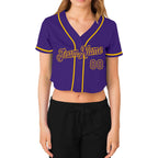 Custom Women's Purple Neon Green-White V-Neck Cropped Baseball Jersey (Copy)