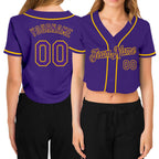 Custom Women's Purple Neon Green-White V-Neck Cropped Baseball Jersey (Copy)