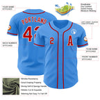 Custom Electric Blue Red-White Authentic Baseball Jersey