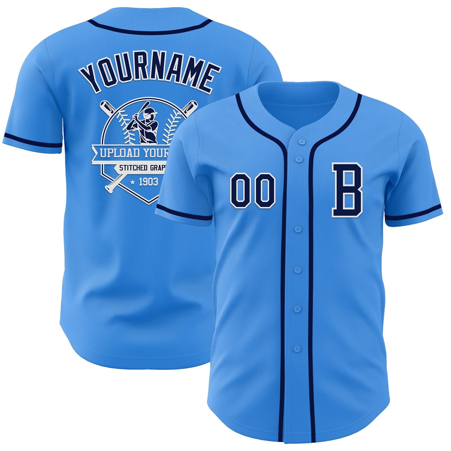 Custom Electric Blue Navy-White Authentic Baseball Jersey