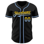 Custom Black Yellow-Light Blue Authentic Fade Fashion Baseball Jersey