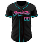 Custom Black Pink-Teal Authentic Fade Fashion Baseball Jersey