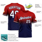 Custom Red White-Navy Fade Fashion Performance T-Shirt