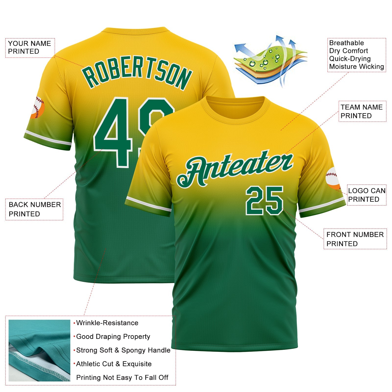 Custom Yellow Kelly Green-White Fade Fashion Performance T-Shirt