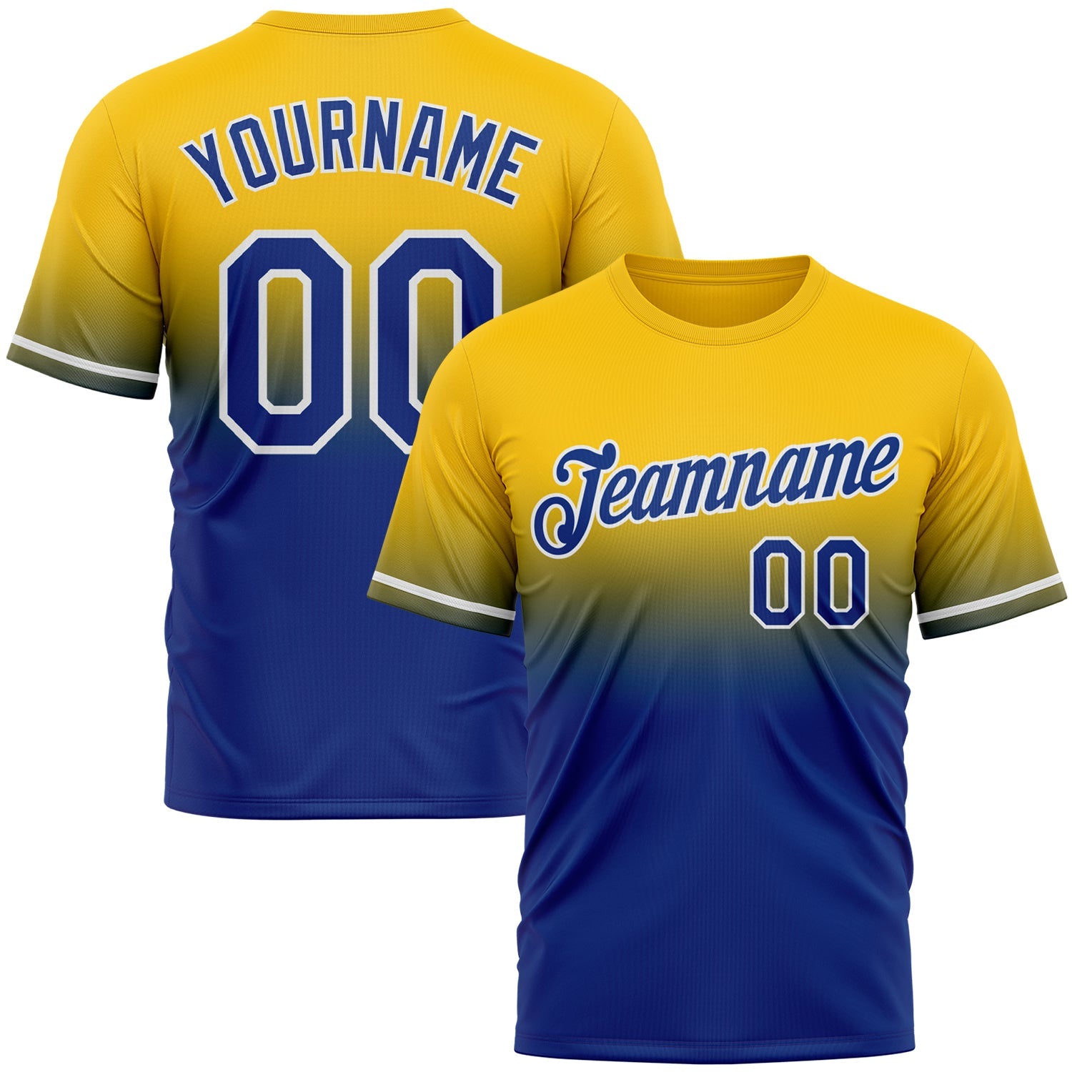 Custom Yellow Royal-White Fade Fashion Performance T-Shirt