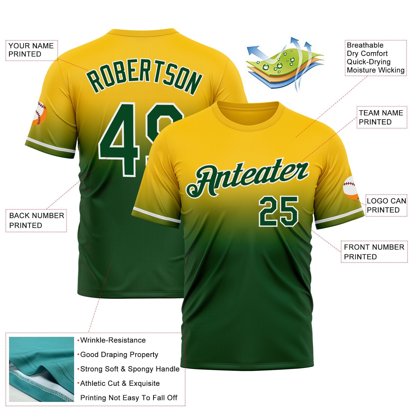 Custom Yellow Green-White Fade Fashion Performance T-Shirt