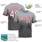 Custom Gray Steel Gray-Red Fade Fashion Performance T-Shirt