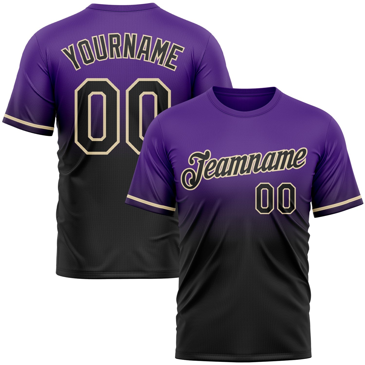 Custom Purple Black-Cream Fade Fashion Performance T-Shirt