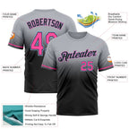 Custom Gray Pink Black-Light Blue Fade Fashion Performance T-Shirt