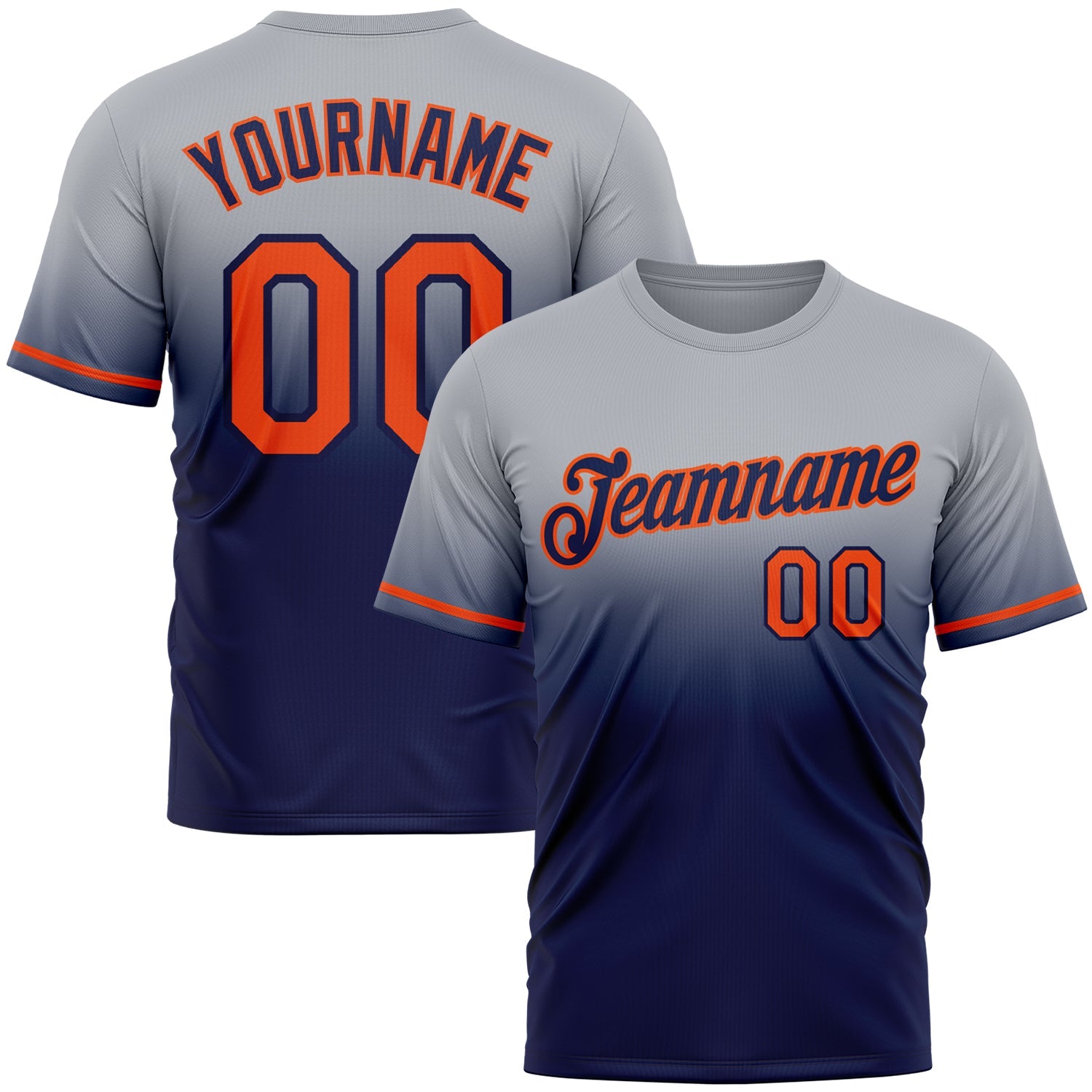 Custom Gray Orange-Navy Fade Fashion Performance T-Shirt