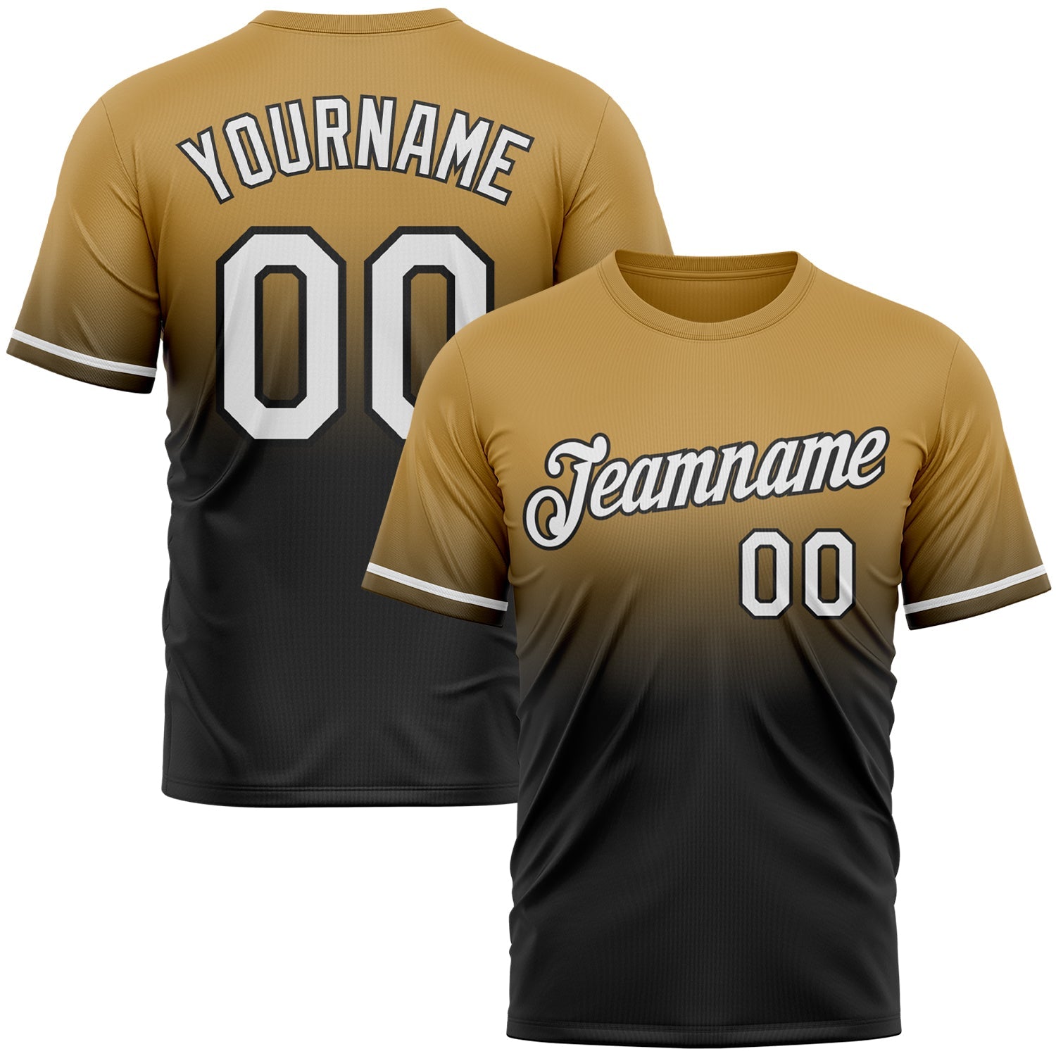 Custom Old Gold White-Black Fade Fashion Performance T-Shirt