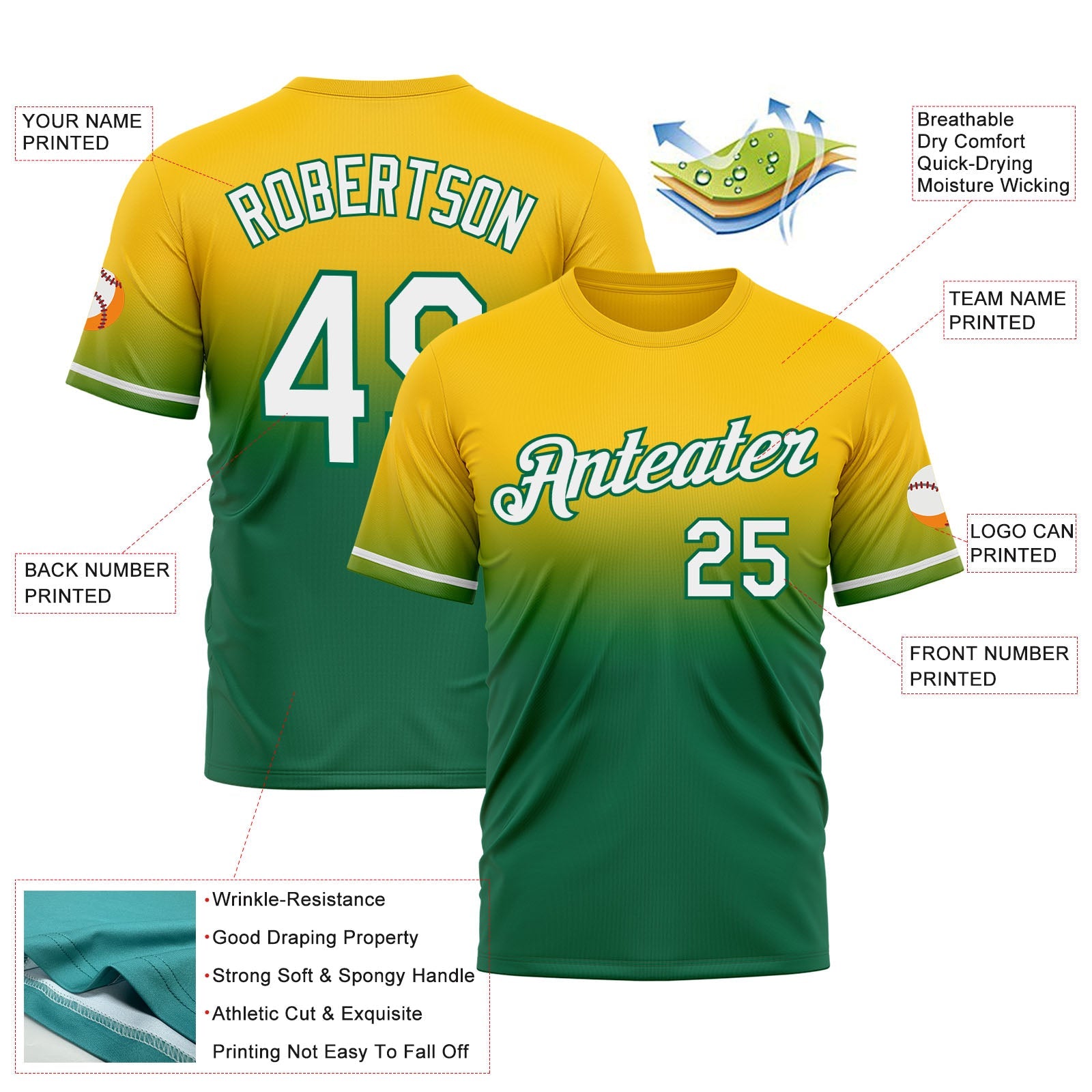 Custom Yellow White-Kelly Green Fade Fashion Performance T-Shirt