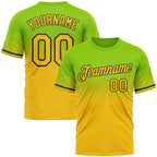 Custom Neon Green Yellow-Black Fade Fashion Performance T-Shirt