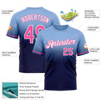 Custom Light Blue Pink-Navy Fade Fashion Performance T-Shirt