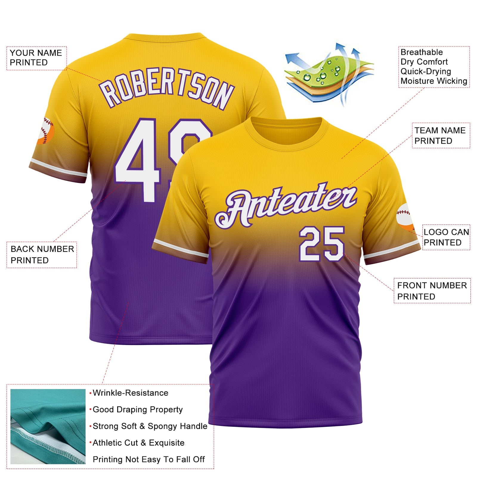 Custom Yellow White-Purple Fade Fashion Performance T-Shirt