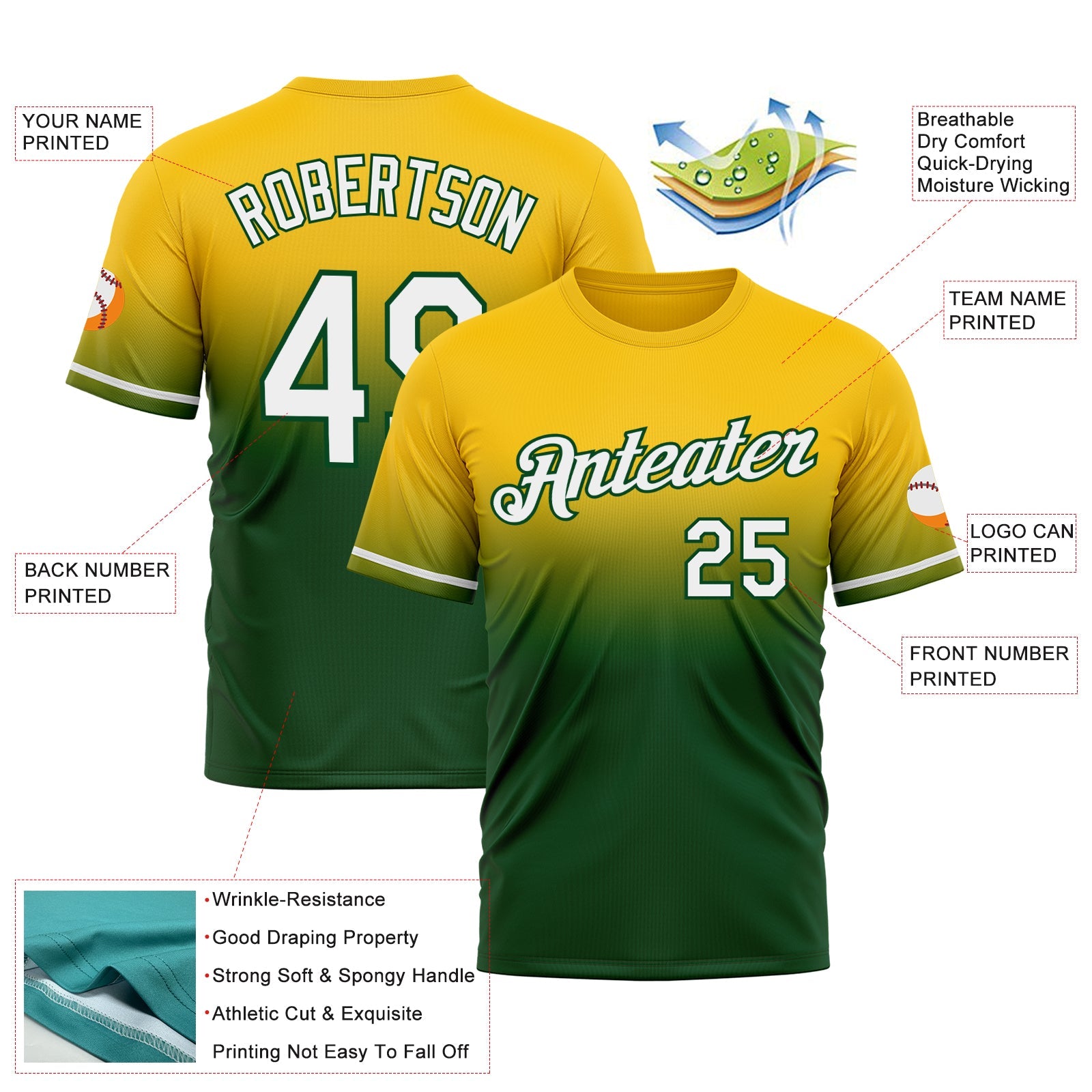 Custom Yellow White-Green Fade Fashion Performance T-Shirt