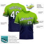 Custom Neon Green White-Navy Fade Fashion Performance T-Shirt